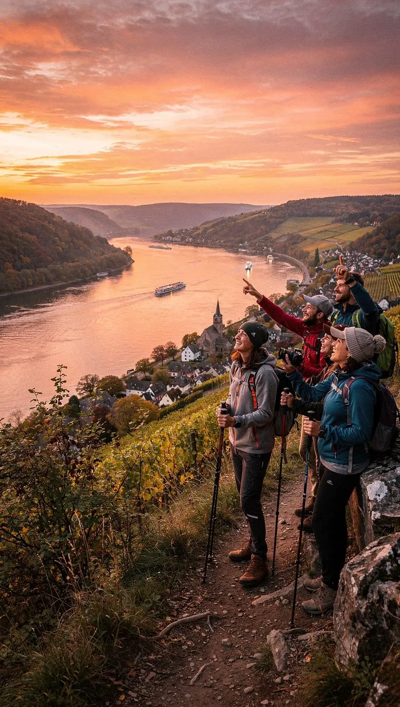 Gruppe von Wanderern auf einem gut markierten Pfad durch einen deutschen Nationalpark mit dichter Waldlandschaft.